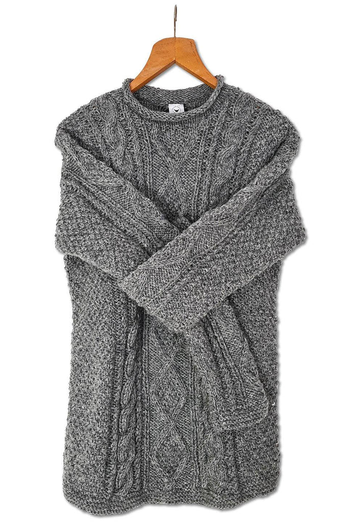 Grey 100% Wool Cable Hand-Knitted Jumper - The Curious Yak - Online Scarf Store