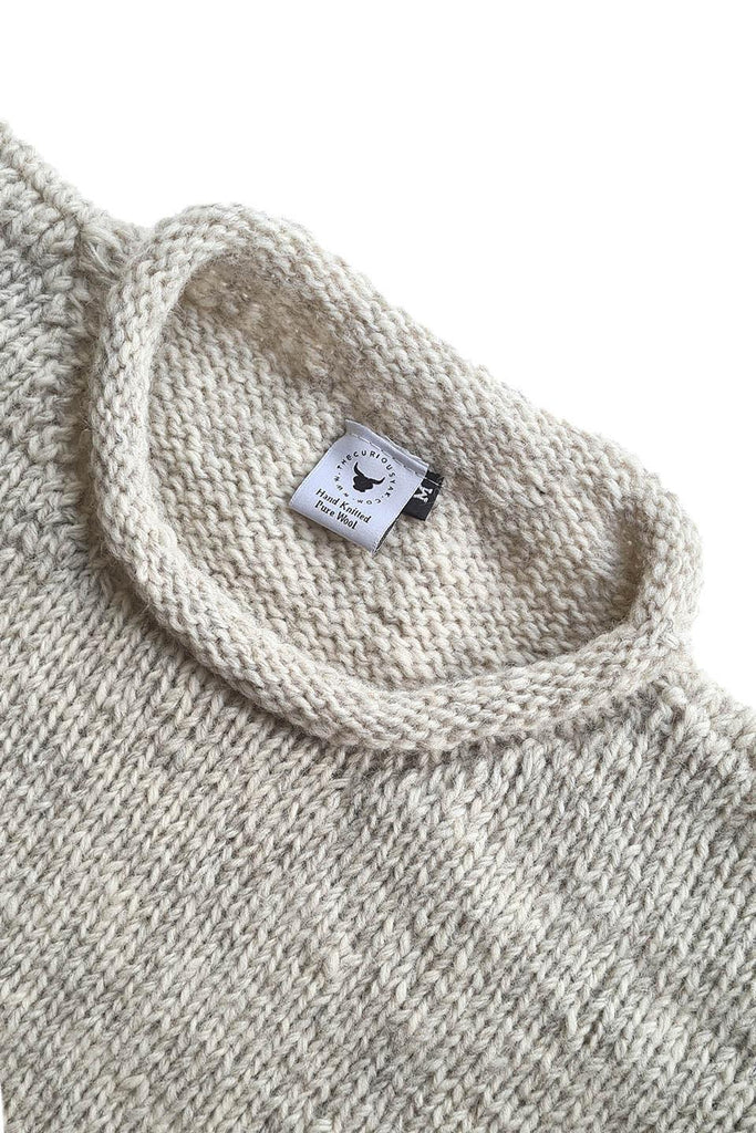 Oatmeal 100% Wool Hand-Knitted Fishermans Jumper - The Curious Yak - Online Scarf Store