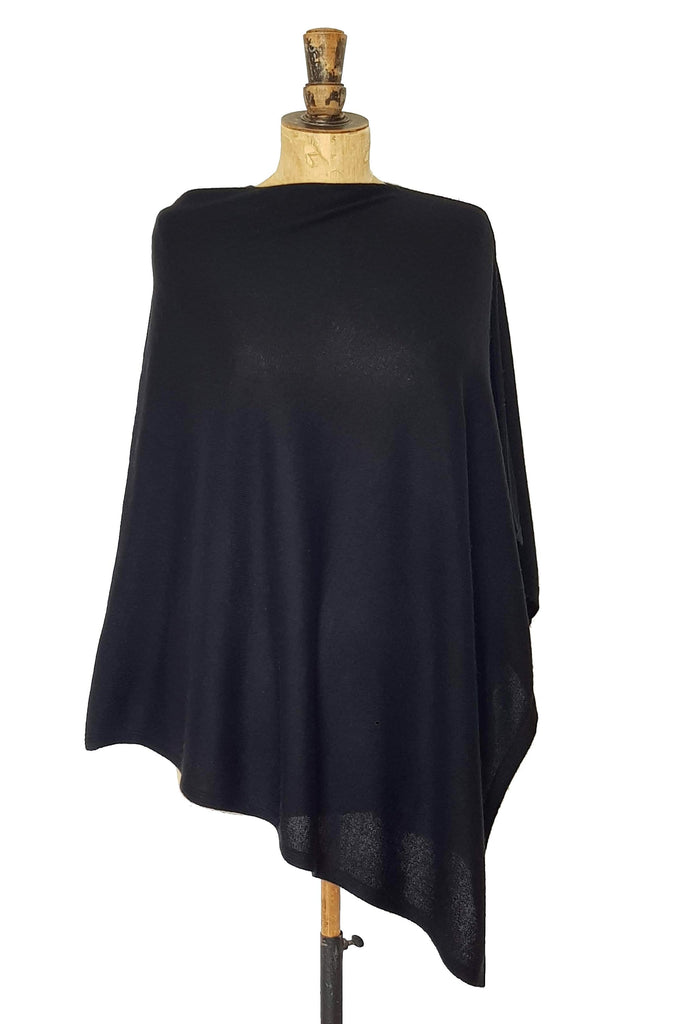 Plain Black Poncho - The Curious Yak - Online Scarf Store