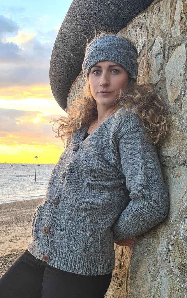 Hand knitted Wool Cardigan Light Grey with Buttons - The Curious Yak - Online Scarf Store