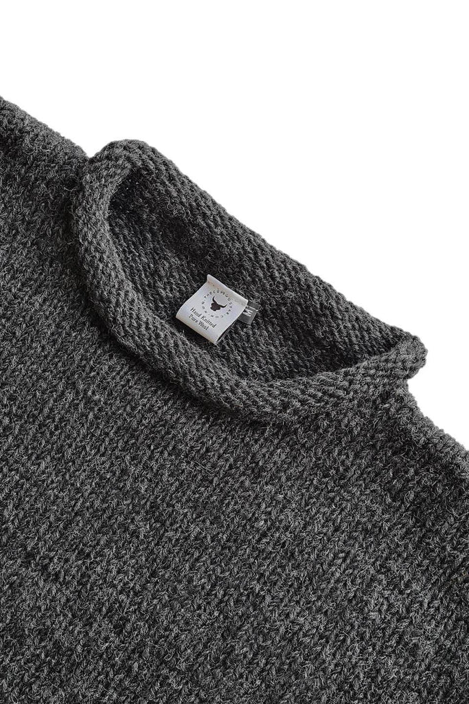 Charcoal Grey 100% Wool Hand-Knitted Fishermans Jumper - The Curious Yak - Online Scarf Store
