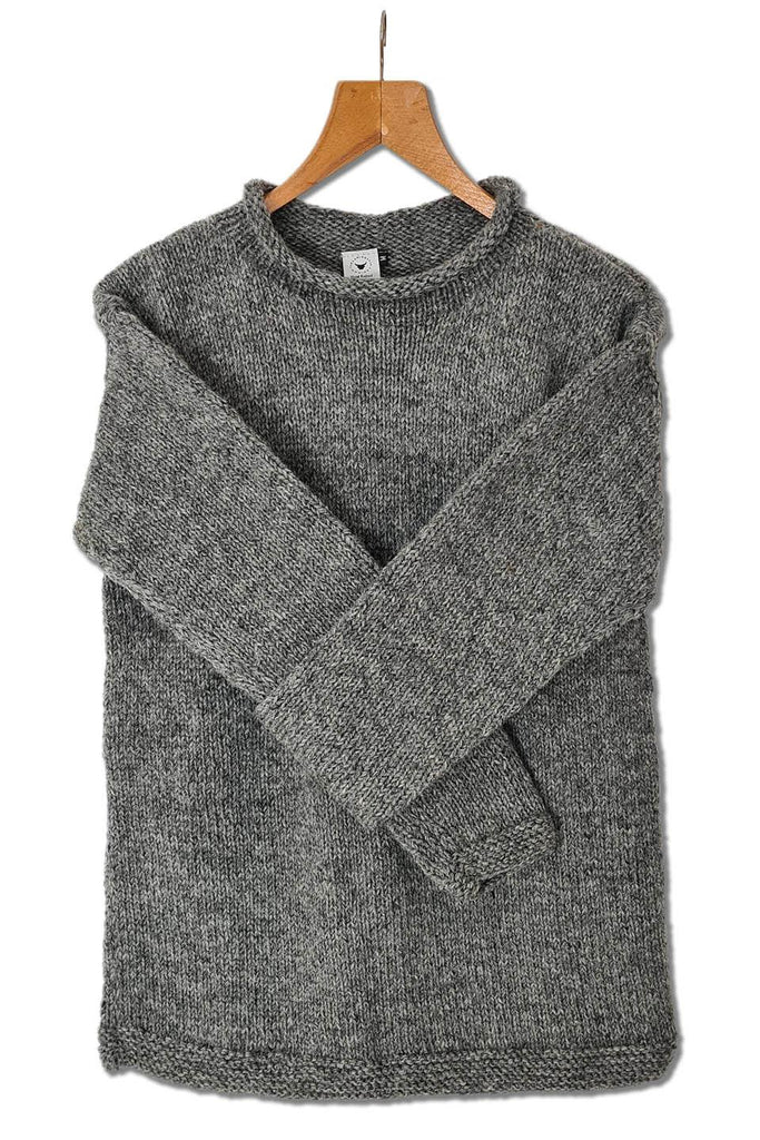 Grey 100% Wool Hand-Knitted Fishermans Jumper - The Curious Yak - Online Scarf Store