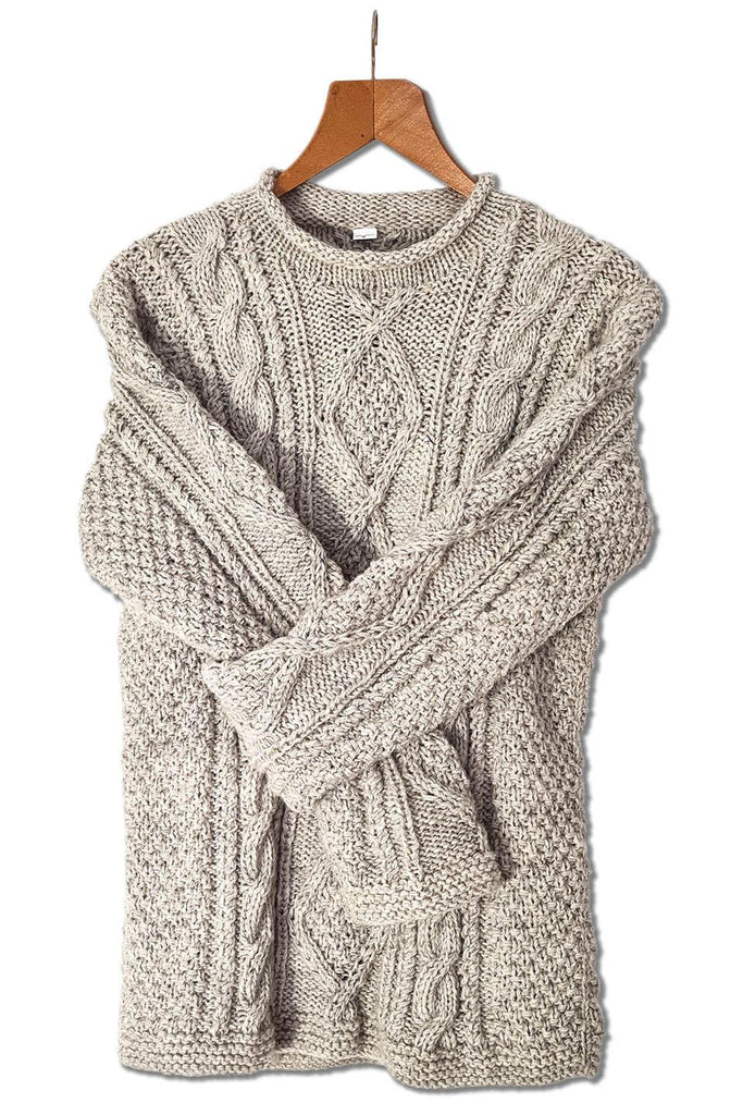 Oatmeal 100% Wool Cable Hand-Knitted Jumper - The Curious Yak - Online Scarf Store