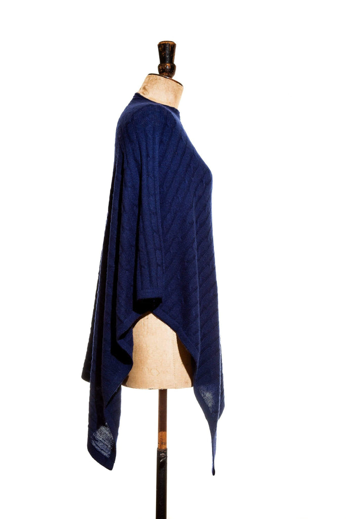 www.thecuriousyak.com Ponchos and Wraps Cable Knit Navy Blue Poncho