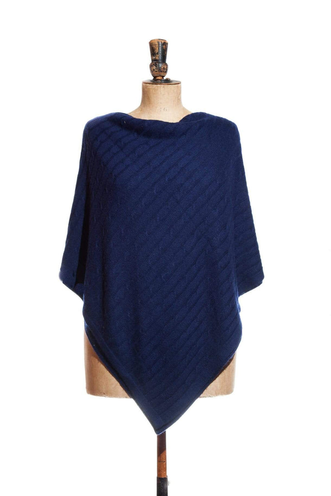 www.thecuriousyak.com Ponchos and Wraps Cable Knit Navy Blue Poncho