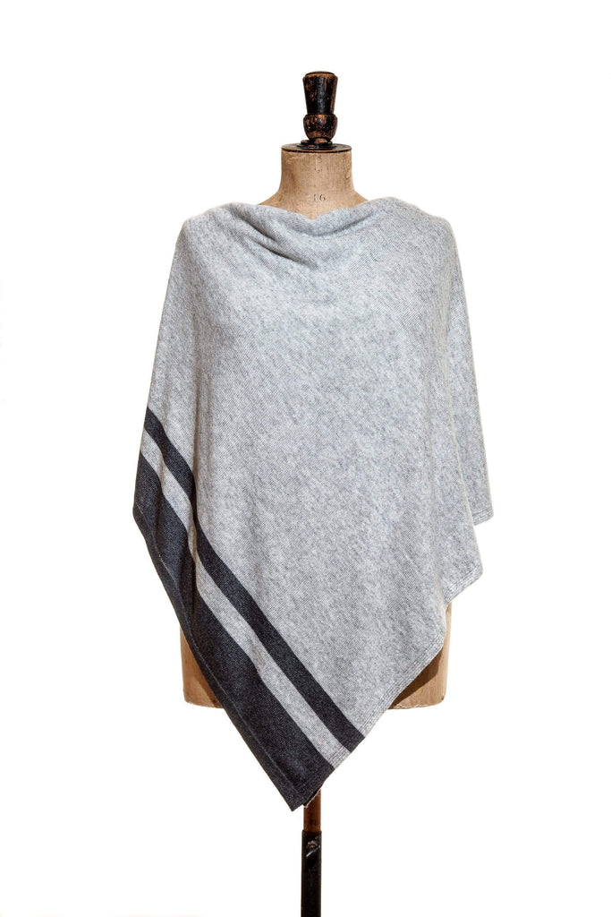 Light Grey Poncho with Charcoal Edging - The Curious Yak - Online Scarf Store